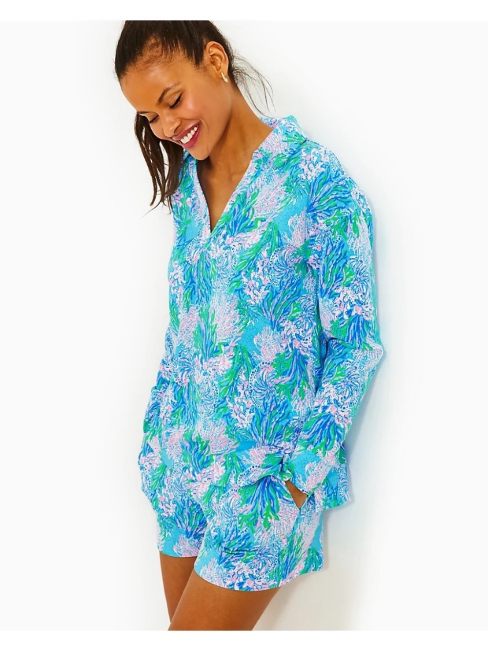 Lilly Pulitzer NWOT XL CLANTON LONG SLEEVE TOP, LAS OLAS AQUA STRONG CURRENT SEA